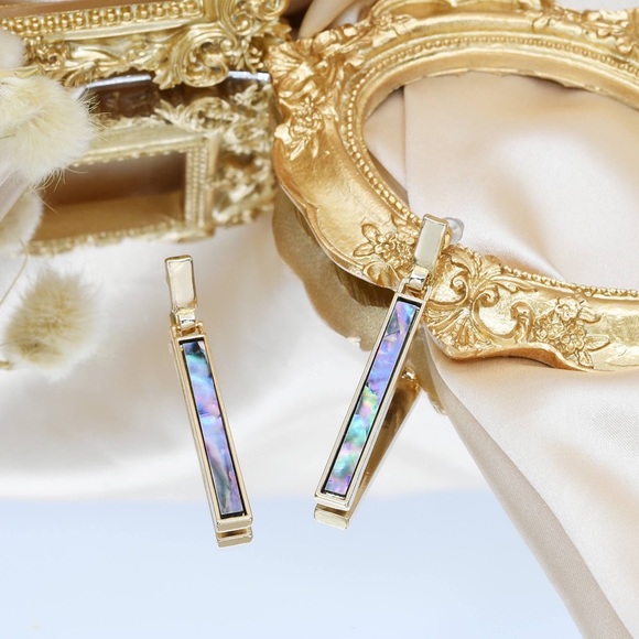 New Genuine Abalone Shell Linear Bar Drop Dangle Earrings - Picture 13 of 16